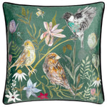 Meadow Bloom Birds Printed Chenille Cushion Teal