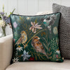 Animal Blue Cushions - Meadow Bloom Birds Printed Chenille Cushion Cover Teal Wylder