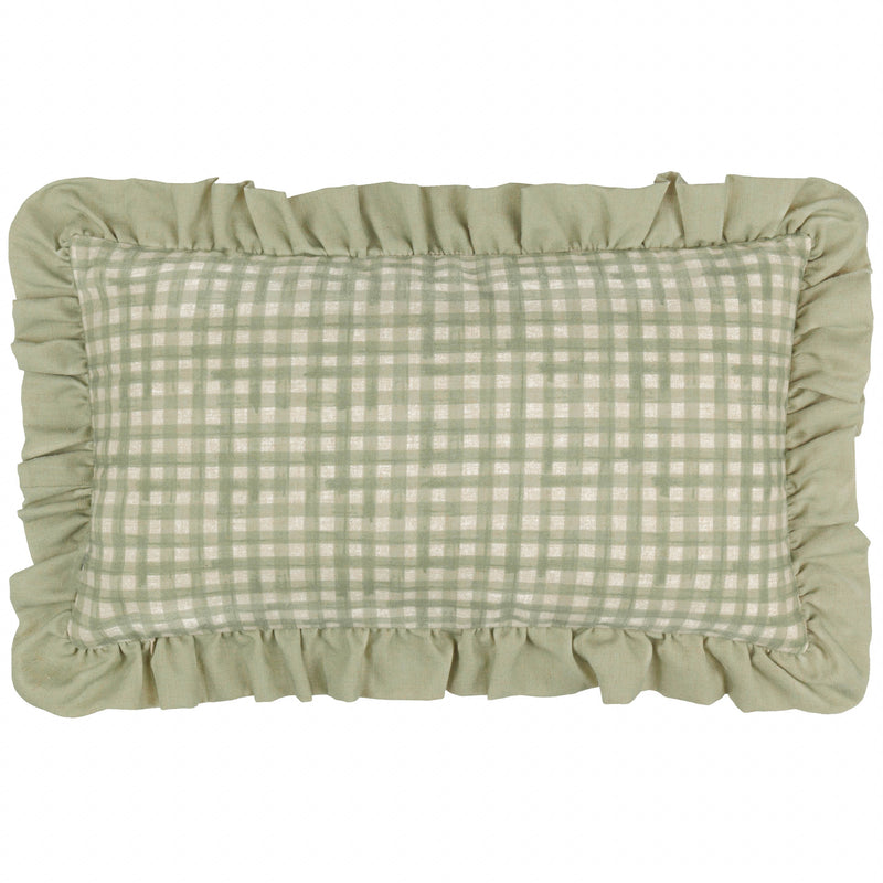 Check Green Cushions - Meadow Haze Embroidered Ruffle Cushion Cover Green furn.