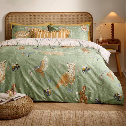 Animal Yellow Bedding - Meadow Flora Reversible Printed Duvet Cover Set Green Furn