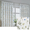 Floral White Curtains - Meadow Room Darkening 100% Cotton Pencil Pleat Curtains White/Cornflower Wylder