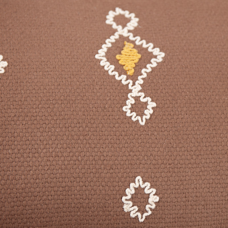 Geometric Brown Cushions - Meare Embroidered Cotton Cushion Cover Cocoa Yard