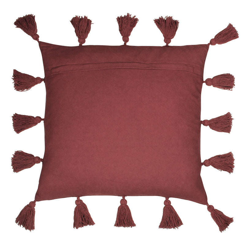 furn. Medina Velvet Tasselled Cushion Cover in Berry