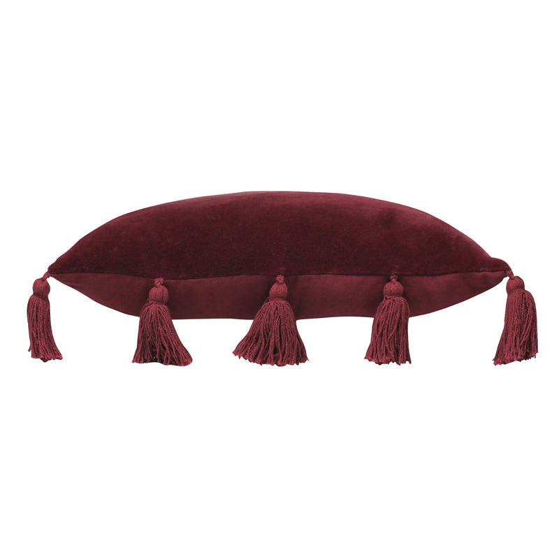 furn. Medina Velvet Tasselled Cushion Cover in Berry