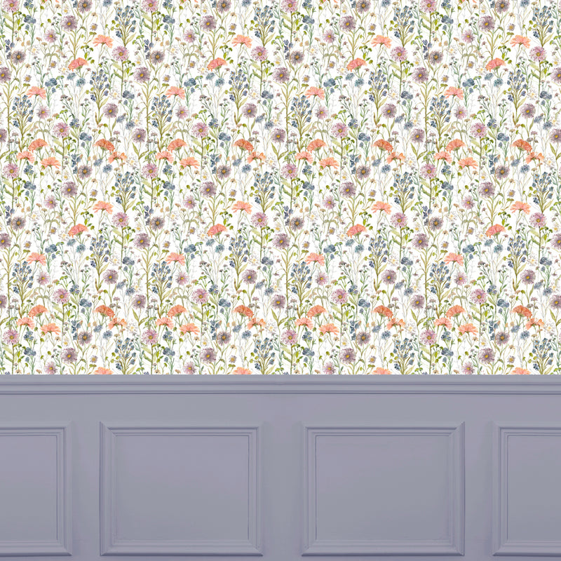 Floral Multi Wallpaper - Medmerry  1.4m Wide Width Wallpaper (By The Metre) Apricot Voyage Maison