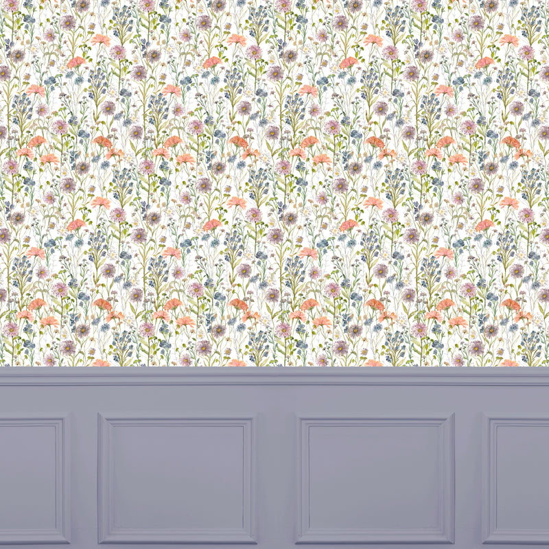 Floral Multi Wallpaper - Medmerry  1.4m Wide Width Wallpaper (By The Metre) Apricot Voyage Maison