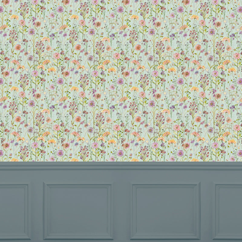 Floral Blue Wallpaper - Medmerry  1.4m Wide Width Wallpaper (By The Metre) Sky Voyage Maison