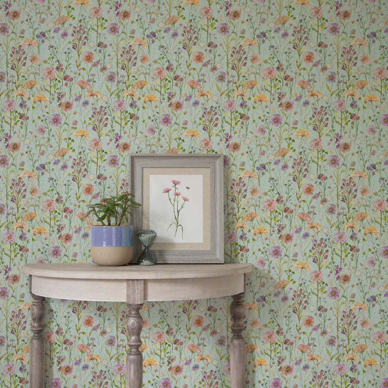 Floral Blue Wallpaper - Medmerry  1.4m Wide Width Wallpaper (By The Metre) Sky Voyage Maison