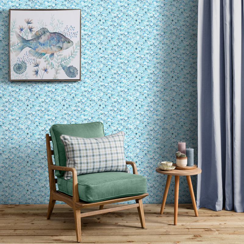 Abstract Blue Wallpaper - Melia  1.4m Wide Width Wallpaper (By The Metre) Glacier Voyage Maison