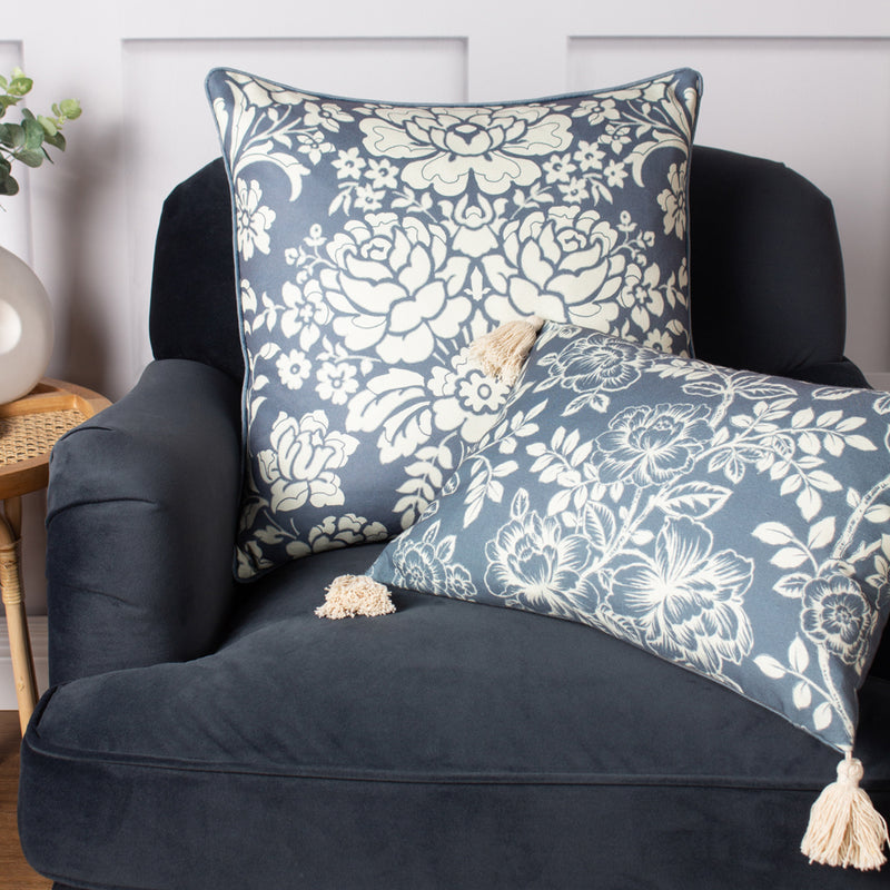 Paoletti Melrose Floral Cushion Cover in Slate Blue