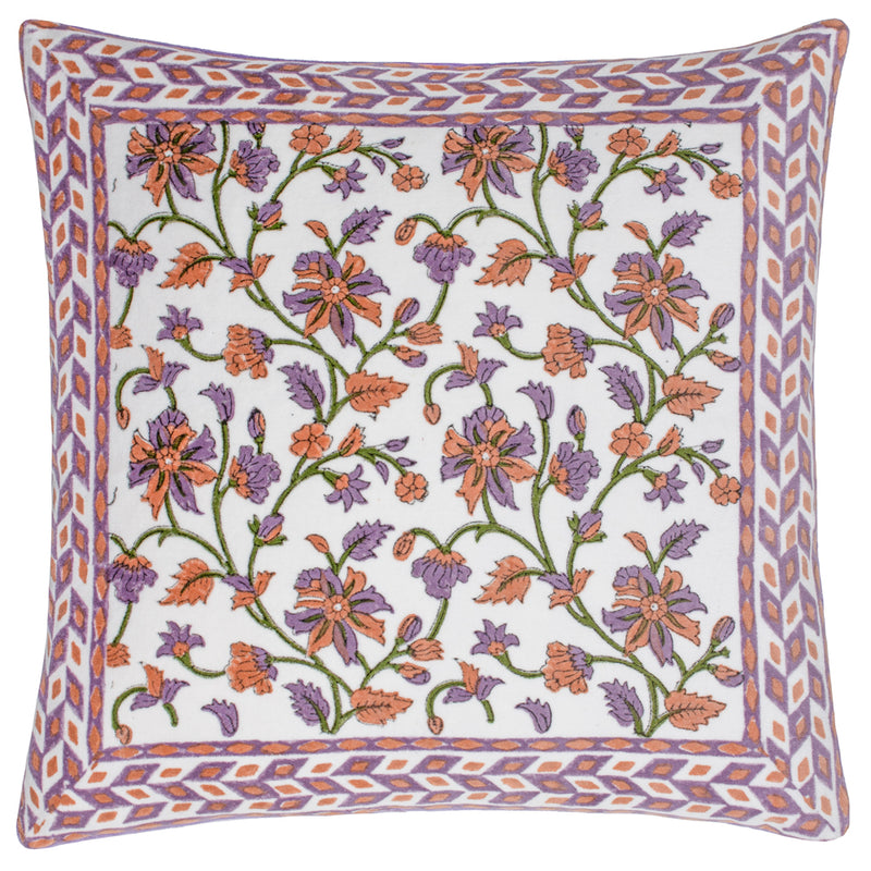 Paoletti Mentera Cotton Velvet Cushion Cover in Lilac/Coral