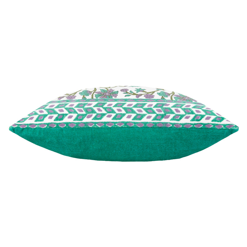 Paoletti Mentera Cotton Velvet Cushion Cover in Oasis Green/Lilac