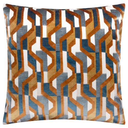 Geometric Orange Cushions - Metro Prism Velvet Feather Filled Cushion Ginger Furn