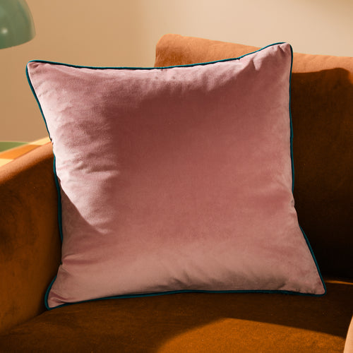 Plain Pink Cushions - Meridian Velvet Cushion Cover Blush/Teal Furn
