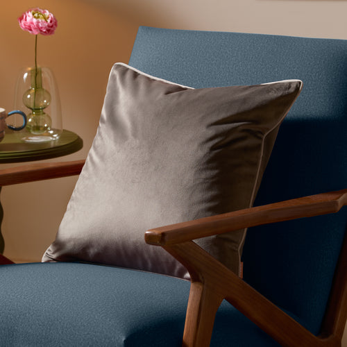 Plain Grey Cushions - Meridian Velvet Cushion Cover Charcoal/Dove Furn