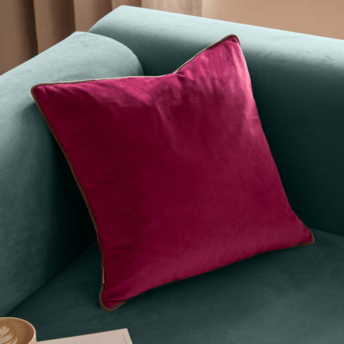 Plain Red Cushions - Meridian Velvet Cushion Cover Cranberry/Mocha Furn