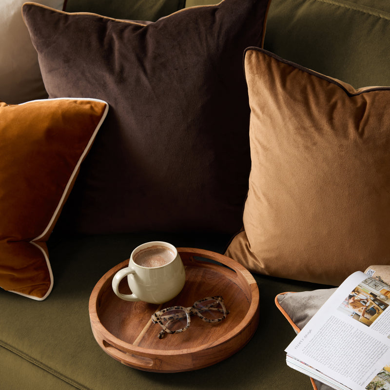 Plain Cream Cushions - Meridian Velvet Cushion Cover Ginger/Ecru Furn