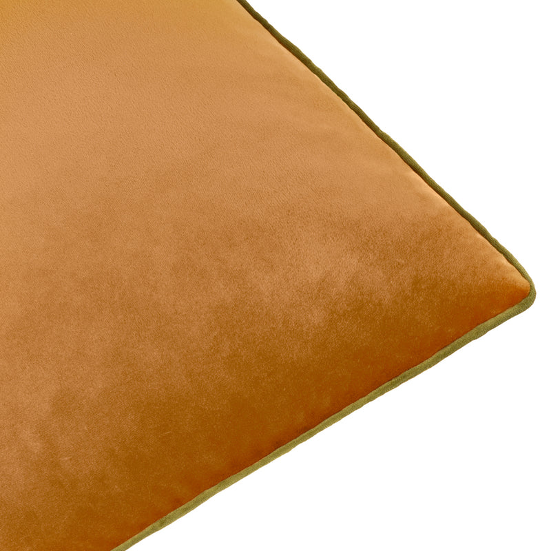 Plain Orange Cushions - Meridian Velvet Cushion Cover Ginger/Olive Furn