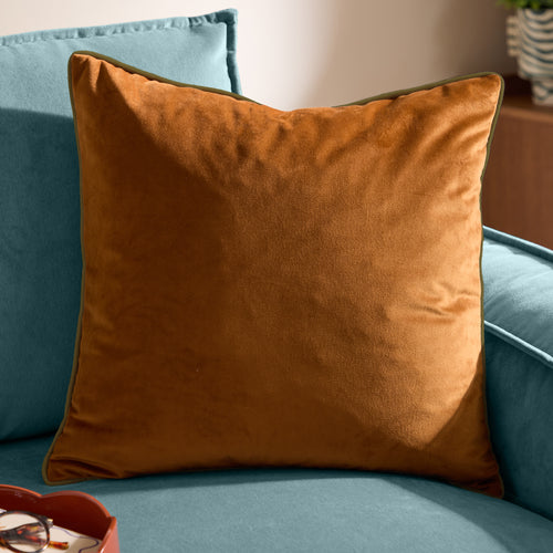 Plain Orange Cushions - Meridian Velvet Cushion Cover Ginger/Olive Furn