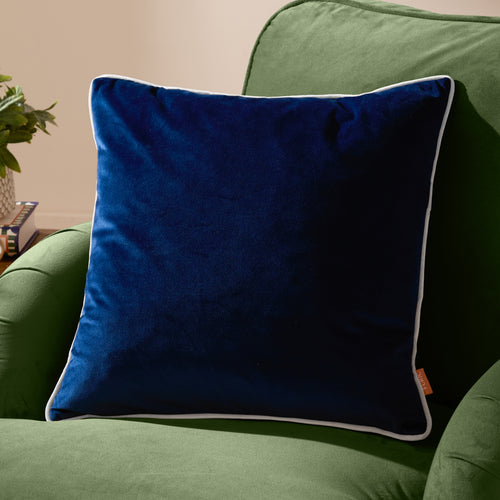 Plain Blue Cushions - Meridian Velvet Cushion Cover Navy/Silver Furn