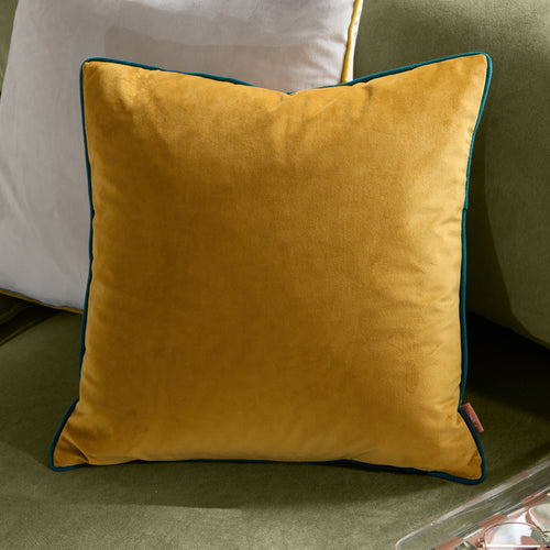 Plain Blue Cushions - Meridian Velvet Cushion Cover Ochre/Teal Furn