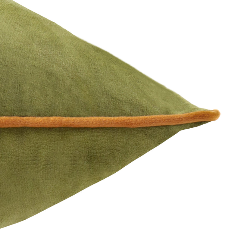 Plain Green Cushions - Meridian Velvet Cushion Cover Olive/Ginger Furn