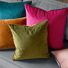 Plain Green Cushions - Meridian Velvet Cushion Cover Olive/Ginger Furn