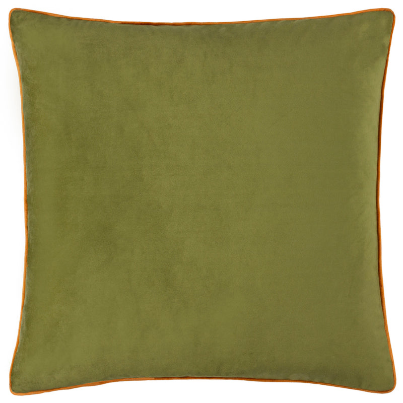 Plain Green Cushions - Meridian Velvet Cushion Cover Olive/Ginger Furn