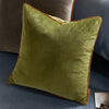 Plain Green Cushions - Meridian Velvet Cushion Cover Olive/Ginger Furn
