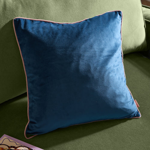 Plain Blue Cushions - Meridian Velvet Cushion Cover Petrol/Blush Furn