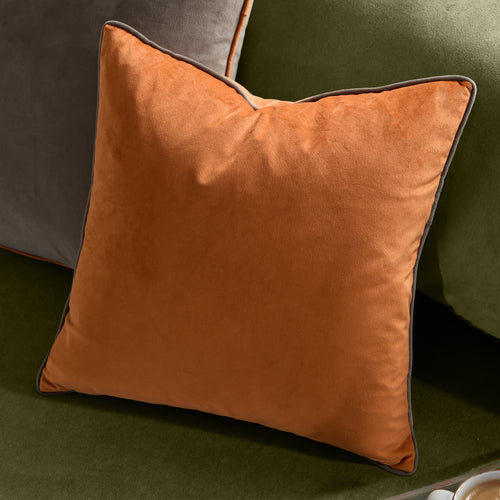 Plain Orange Cushions - Meridian Velvet Cushion Cover Pumpkin/Mocha Furn