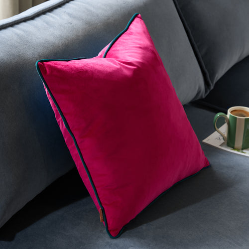 Plain Pink Cushions - Meridian Velvet Cushion Cover Raspberry/Teal Furn
