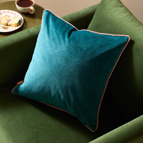 Plain Blue Cushions - Meridian Velvet Cushion Cover Teal/Blush Furn
