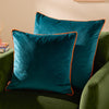 Plain Blue Cushions - Meridian Velvet Cushion Cover Teal/Clementine Furn