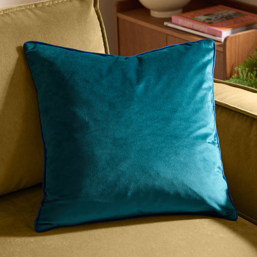 Plain Blue Cushions - Meridian Velvet Cushion Cover Teal/Navy Furn
