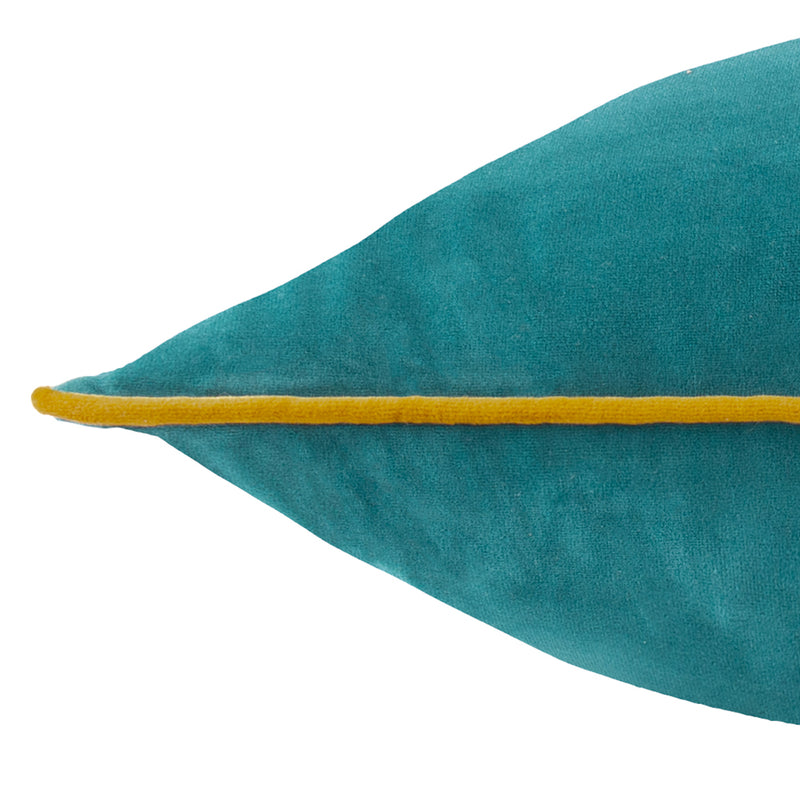 Plain Blue Cushions - Meridian Velvet Cushion Cover Teal/Ochre Furn