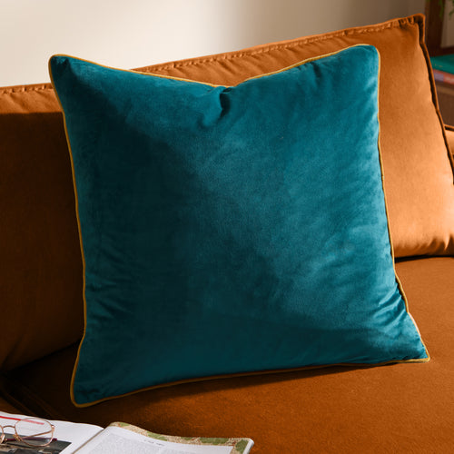 Plain Blue Cushions - Meridian Velvet Cushion Cover Teal/Ochre Furn