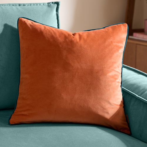 Plain Orange Cushions - Meridian Velvet Cushion Cover Tiger/Teal Furn