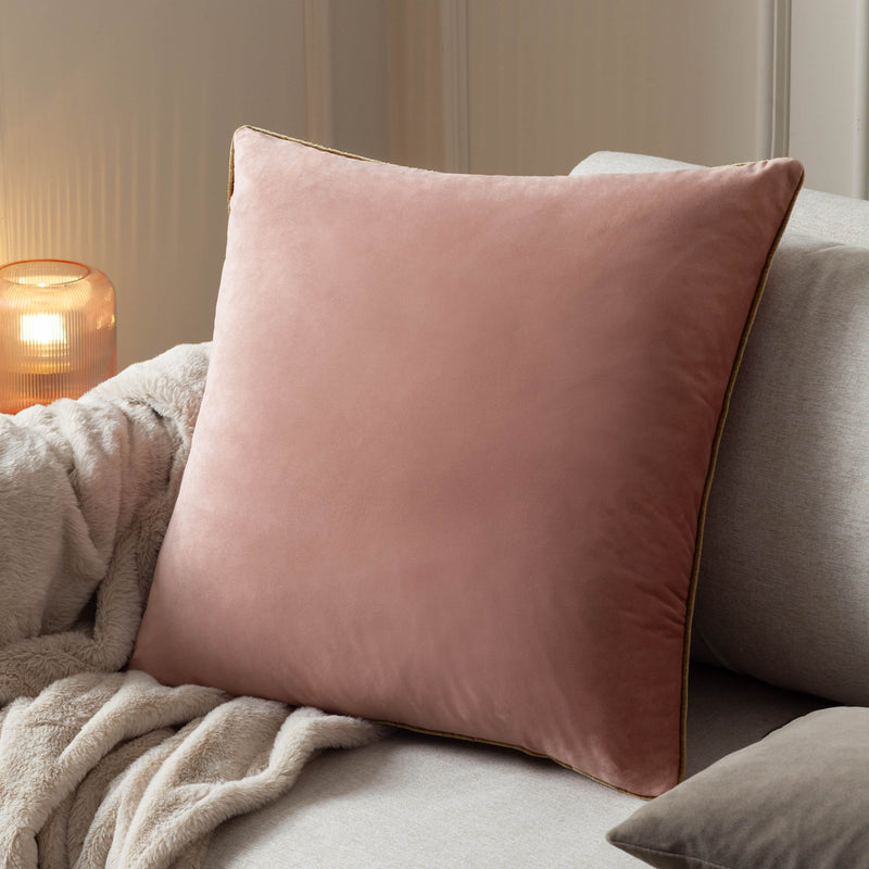 Plain Pink Cushions - Meridian Velvet Cushion Cover Blush/Gold Paoletti