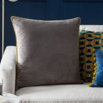 Plain Grey Cushions - Meridian Velvet Cushion Cover Charcoal/Moss Paoletti