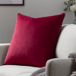 Plain Red Cushions - Meridian Velvet Cushion Cover Cranberry/Mocha Furn