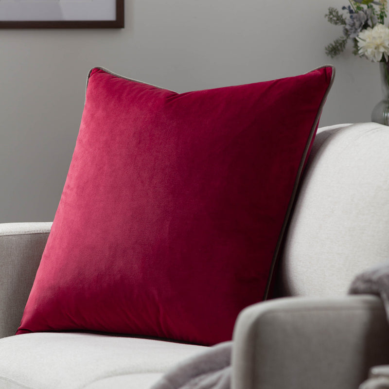 Plain Red Cushions - Meridian Velvet Cushion Cover Cranberry/Mocha Furn