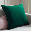 Plain Green Cushions - Meridian Velvet Cushion Cover Emerald/Blush Paoletti