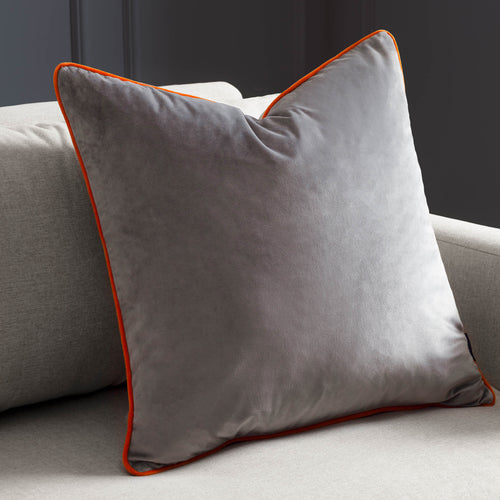 Plain Grey Cushions - Meridian Velvet Cushion Cover Grey/Clementine Furn