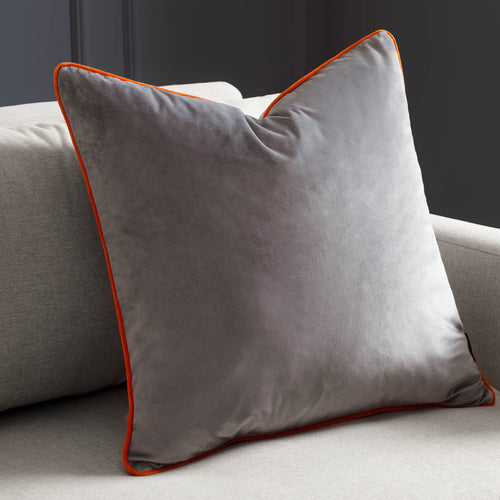 Plain Grey Cushions - Meridian Velvet Cushion Cover Grey/Clementine Paoletti