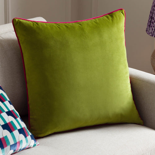 Plain Green Cushions - Meridian Velvet Cushion Cover Lime/Hot Pink Paoletti