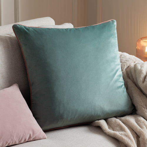 Plain Blue Cushions - Meridian Velvet Cushion Cover Mineral/Blush Paoletti