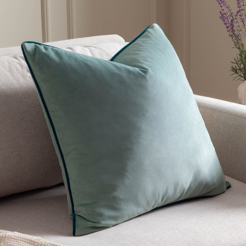 Plain Blue Cushions - Meridian Velvet Cushion Cover Mineral/Teal Paoletti