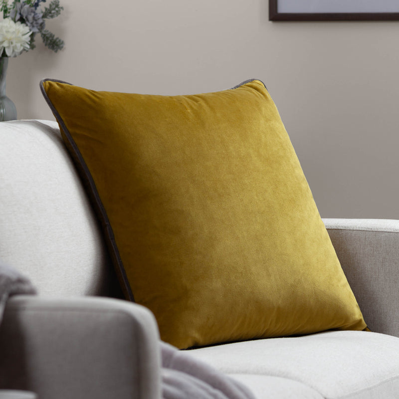 Plain Green Cushions - Meridian Velvet Cushion Cover Moss/Charcoal Furn
