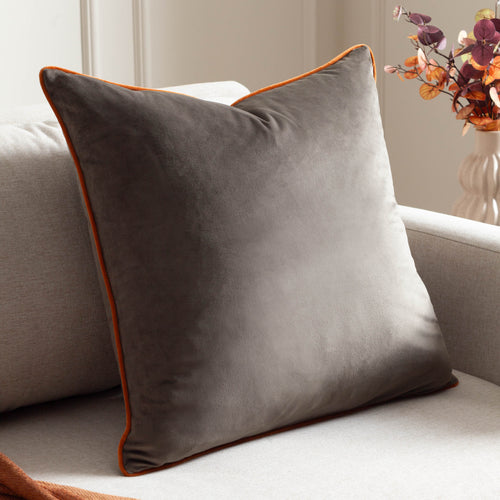 Plain Brown Cushions - Meridian Velvet Cushion Cover Mocha/Pumpkin Paoletti